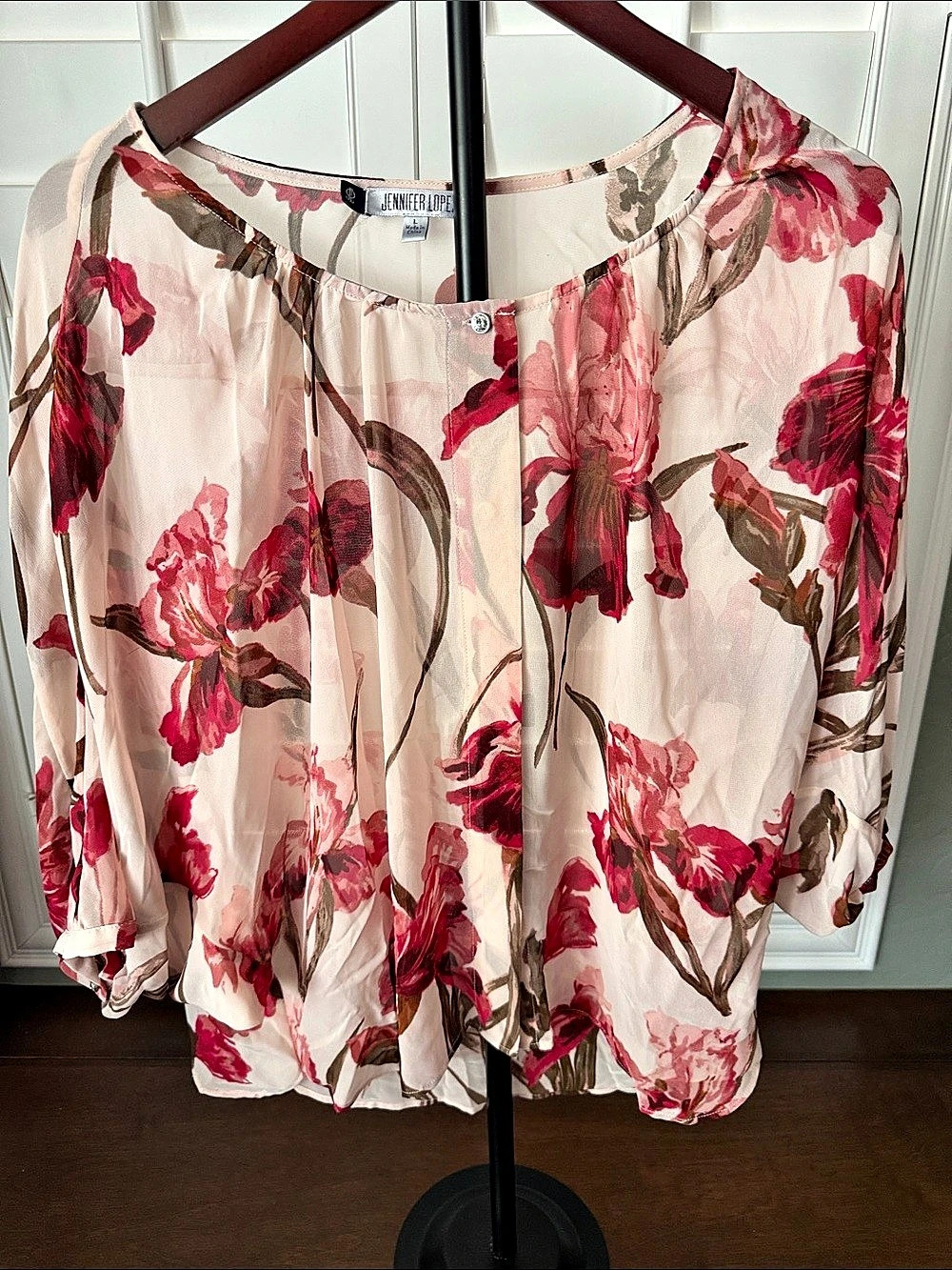 Jennifer Lopez Floral Blouse Pink & Red Large Like New